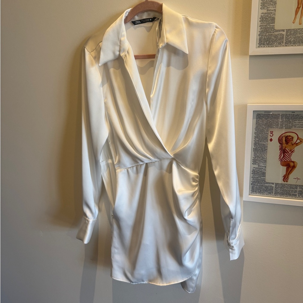 Zara Chic White Satin Blouse